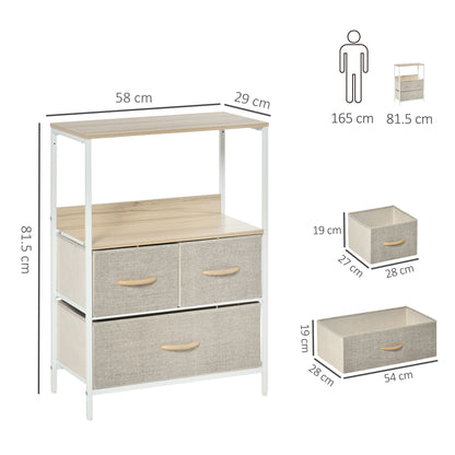 HOMCOM 3 Drawer Storage Chest Unit Home Cabinet w/ Shelves Home Living Room Bedroom Entryway Living Furniture, Light Grey 