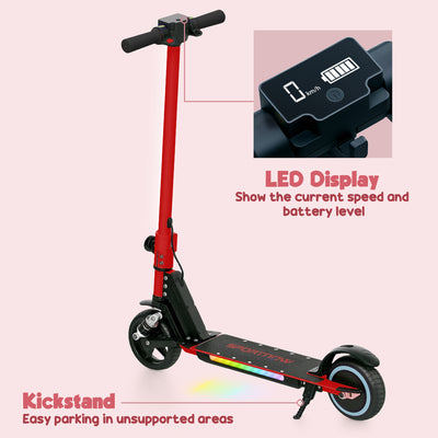 SPORTNOW Folding Electric Scooter for Kids Age 6-14 with Dual Brakes, Front Suspension, LED Colourful Lights and Display, 6.8kg Lightweight Aluminium E Scooter, Up to 14 KM/H & 6 KM, Red 