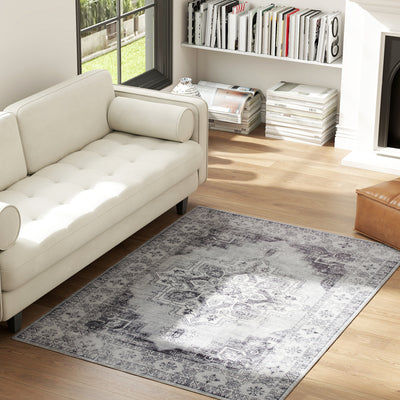 HOMCOM Vintage Area Rug, Non-Slip Washable Rug, Flannel Floor Carpet for Living Room, Bedroom, Dining Room, Home Office, 170 x 120 cm, Grey 