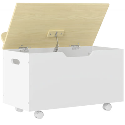 AIYAPLAY Toy Box with Lid, Toy Chest with Wheels and Safety Hinges, Toddler Storage Organiser for Playroom, Bedroom, White 