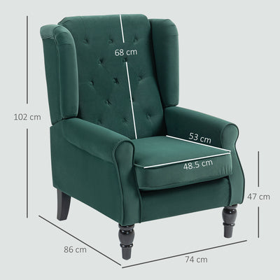 HOMCOM Wingback Accent Chair, Retro Upholstered Button Tufted Occasional Chair for Living Room and Bedroom, Green 