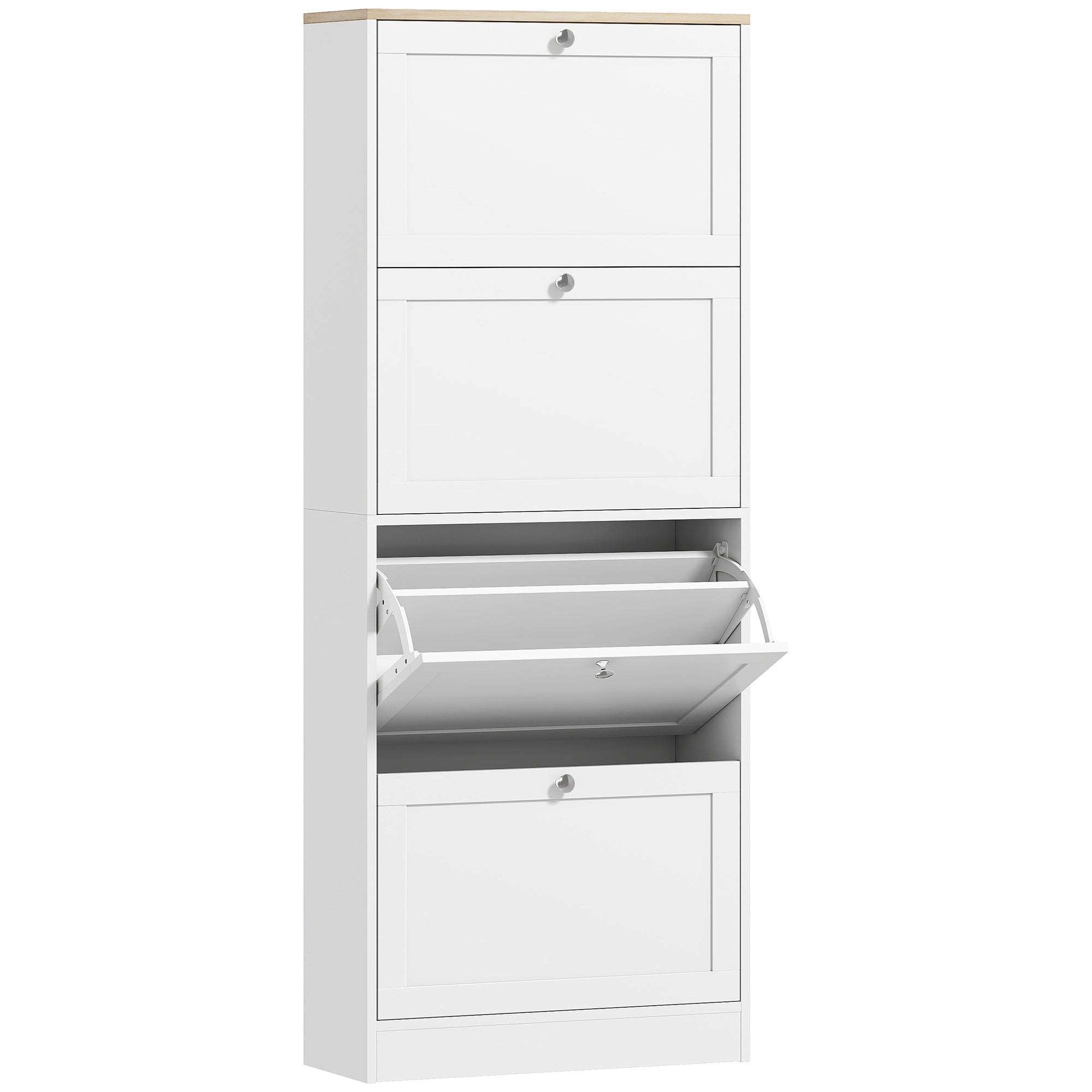 HOMCOM Modern Compact Four-Drawer Shoe Storage Cabinet - White 