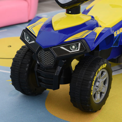HOMCOM Baby Quad Bike Kids Ride On Car Goodyear Licensed Walker Foot To Floor Slider NO POWER w/ Lights Horn Storage Blue for 18-36 Months 