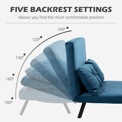 HOMCOM 4-in-1 Velvet-Feel Double Sofa Bed, with Pillows - Blue 