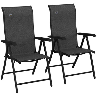 Outsunny Set of Two Folding Garden Chairs, with Seven-Position Adjustable Backs - Grey 