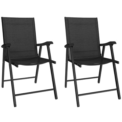 Outsunny Folding Garden Chairs Set of 2, Foldable Garden Dining Chairs with High Back, Armrests, Texteline Seat, Black 