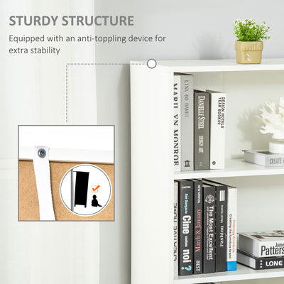 HOMCOM 6-Tier Tall Bookcase, Bookshelf with 4 Open Shelves and Double Door Storage Cabinet, Freestanding Display Rack for Living Room, Bedroom, Home Office, Study, 59 x 29 x 180cm, White 