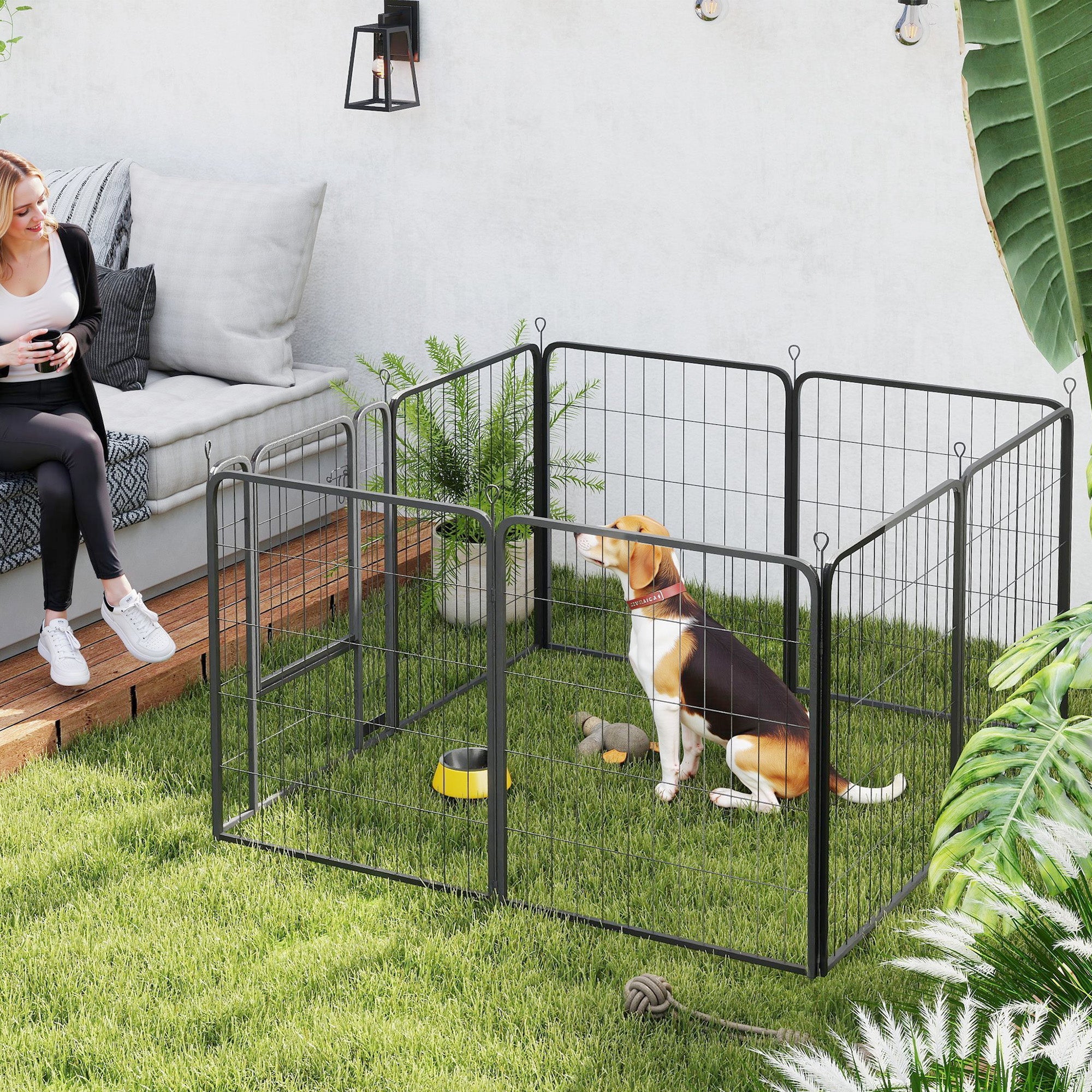 PawHut 8 Panels Heavy Duty Dog Playpen with Door Indoor Outdoor, for Medium Dogs, 80cm High 