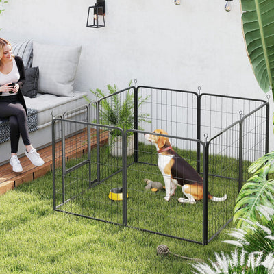 PawHut 8 Panels Heavy Duty Dog Playpen with Door Indoor Outdoor, for Medium Dogs, 80cm High 