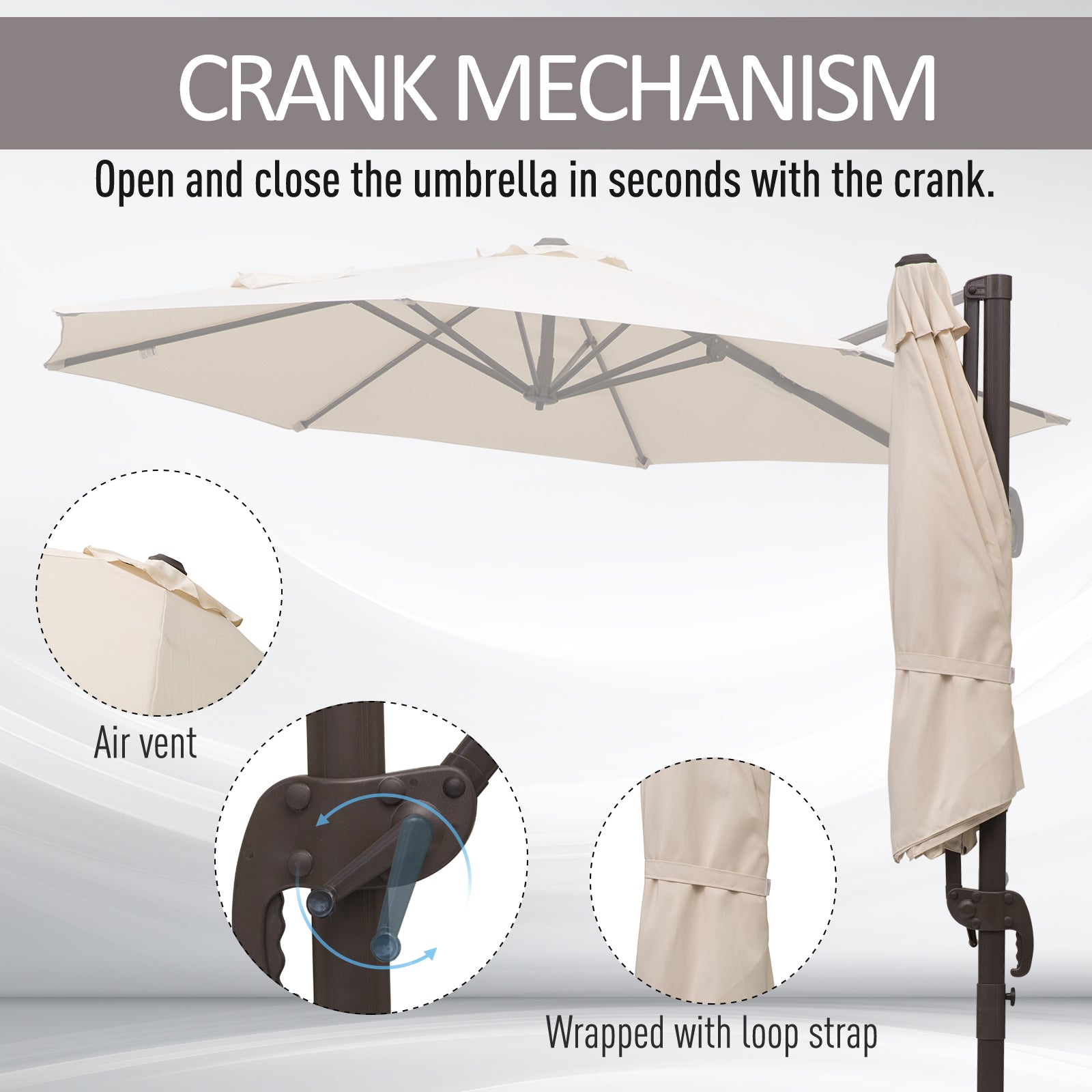 Outsunny 3M Banana Parasol Hanging Cantilever Umbrella W/ Cross Base Hand Crank Aluminium Frame 360°Rotation Hand Crank-Beige 