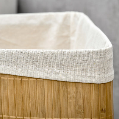 HOMCOM Bamboo Laundry Basket with Lid, 55 Litres Laundry Hamper with Removable Washable Lining,  Corner Washing Baskets, 38 x 38 x 57cm, Natural 