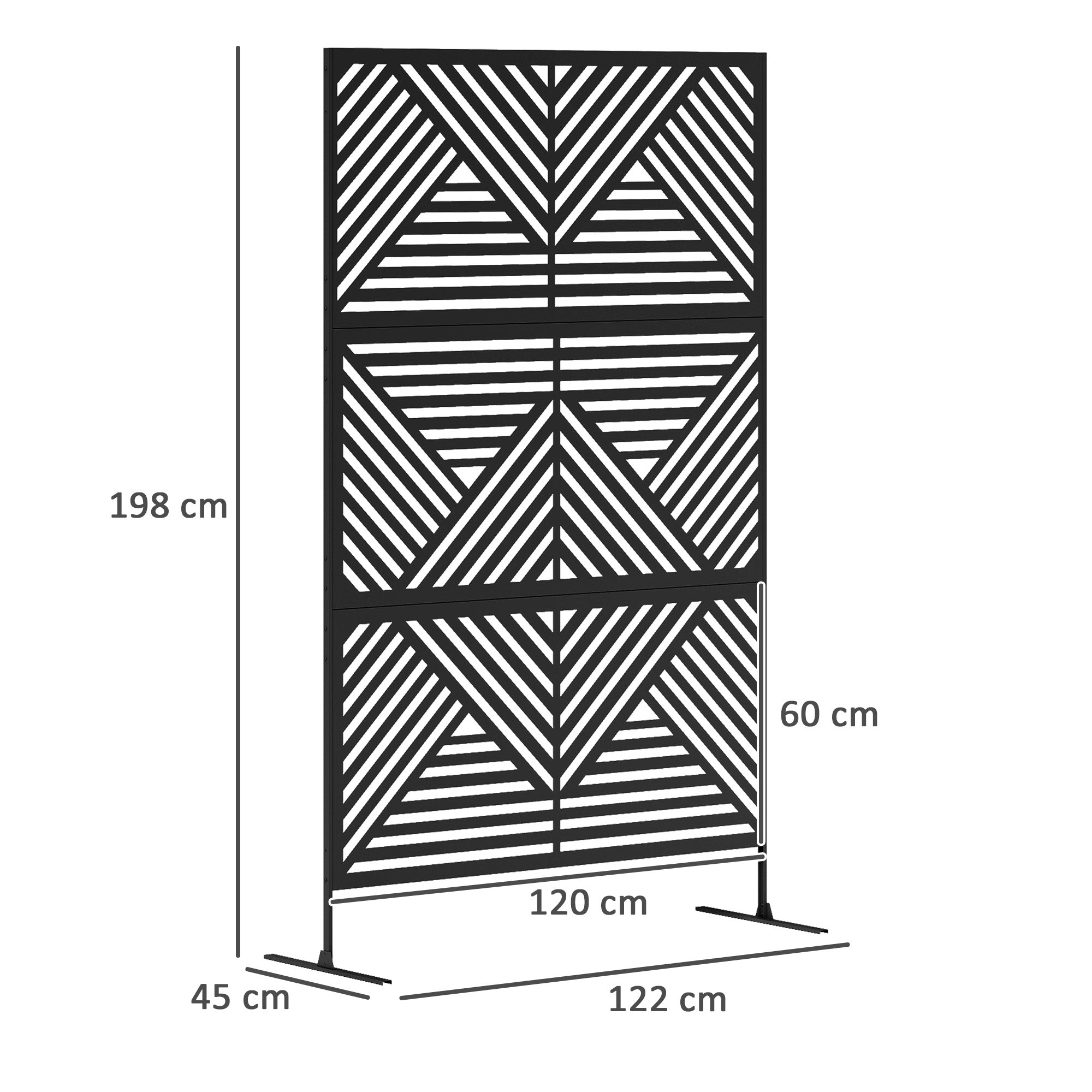 Outsunny Decorative Garden Privacy Screen with Stand, 6.5FT Freestanding Metal Outdoor Divider, Decorative Privacy Panel with Expansion Screws for Garden Pool Hot Tub, Rhombus Style, Black 