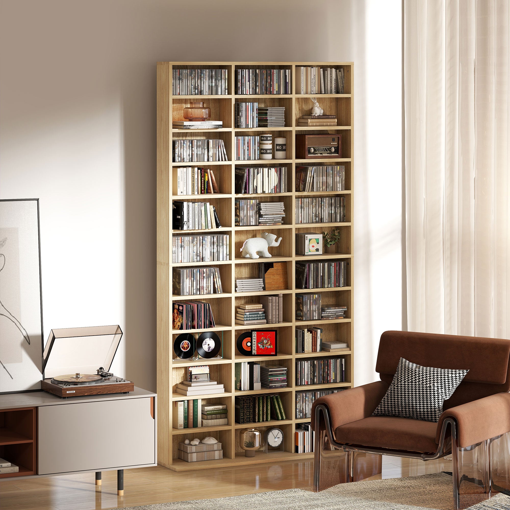 HOMCOM CD Storage Unit with Adjustable Shelves, 102 x 195 cm, Oak Tone