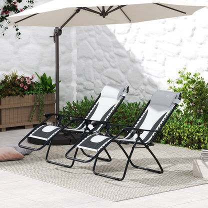 Outsunny Zero Gravity Lounger Chair Set of 2, Folding Reclining Patio Chair with Padded Seat, Cup Holder, Soft Cushion and Headrest for Poolside, Camping, Grey 