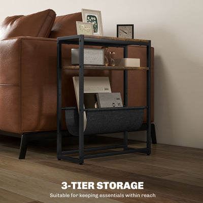 HOMCOM Narrow Side Table, End Table with 3-Tier Storage, V-Shaped Magazine Holder for Living Room, Bedroom, 43 x 18 x 56 cm, Ru 