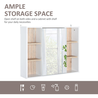 HOMCOM Bathroom Mirror Cabinet, Wall Mounted Storage Cabinet with Open Cupboard and Adjustable Shelf, White 