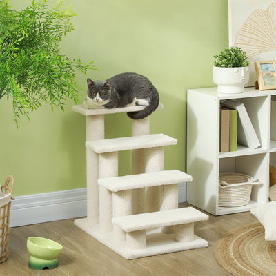 PawHut Dog Steps for Bed 4 Step Pet Stairs for Sofa Dog Cat Climb Ladder 63x43x60 cm Cream 