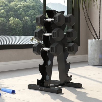 SPORTNOW 5-Tier Dumbbell Rack with 6 Hexagonal Rubber Dumbbells (2x4kg, 2x5kg, 2x6kg), Dumbbell Storage Stand Holder with Weights Sets for Home Gym Fitness, Black 