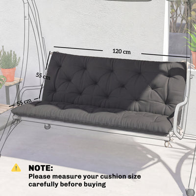 Outsunny Garden Bench Cushion, 2 Seater Swing Chair Cushion, Seat Pad with Ties for Indoor and Outdoor Use, 110 x 120 cm, Black 