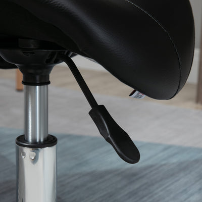 HOMCOM Saddle Stool, PU Leather Adjustable Rolling Salon Chair with Steel Frame for Massage, Spa, Beauty and Tattoo, Black 