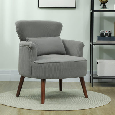 HOMCOM Corduroy Retro Accent Chair - Light Grey 