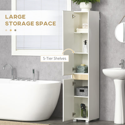 kleankin Tall Bathroom Cabinet with Adjustable Shelves, 5-Tier Modern Freestanding Tallboy with Storage Cabinets, White 