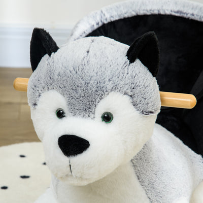HOMCOM Baby Rocking Horse, Husky-Designed Plush Rocking Animal, with Sounds, Seatbelt, for Ages 18-36 Months - Grey 