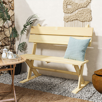 Outsunny 2 Seater Wooden Garden Bench, Fir Wood Outdoor Bench, Garden Loveseat with Slatted Seat, Sloping Back and Wide Feet for Patio, Park, Natural Wood Finish