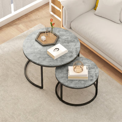 HOMCOM Set of Two Cement-Effect Stacking Tables - Grey 