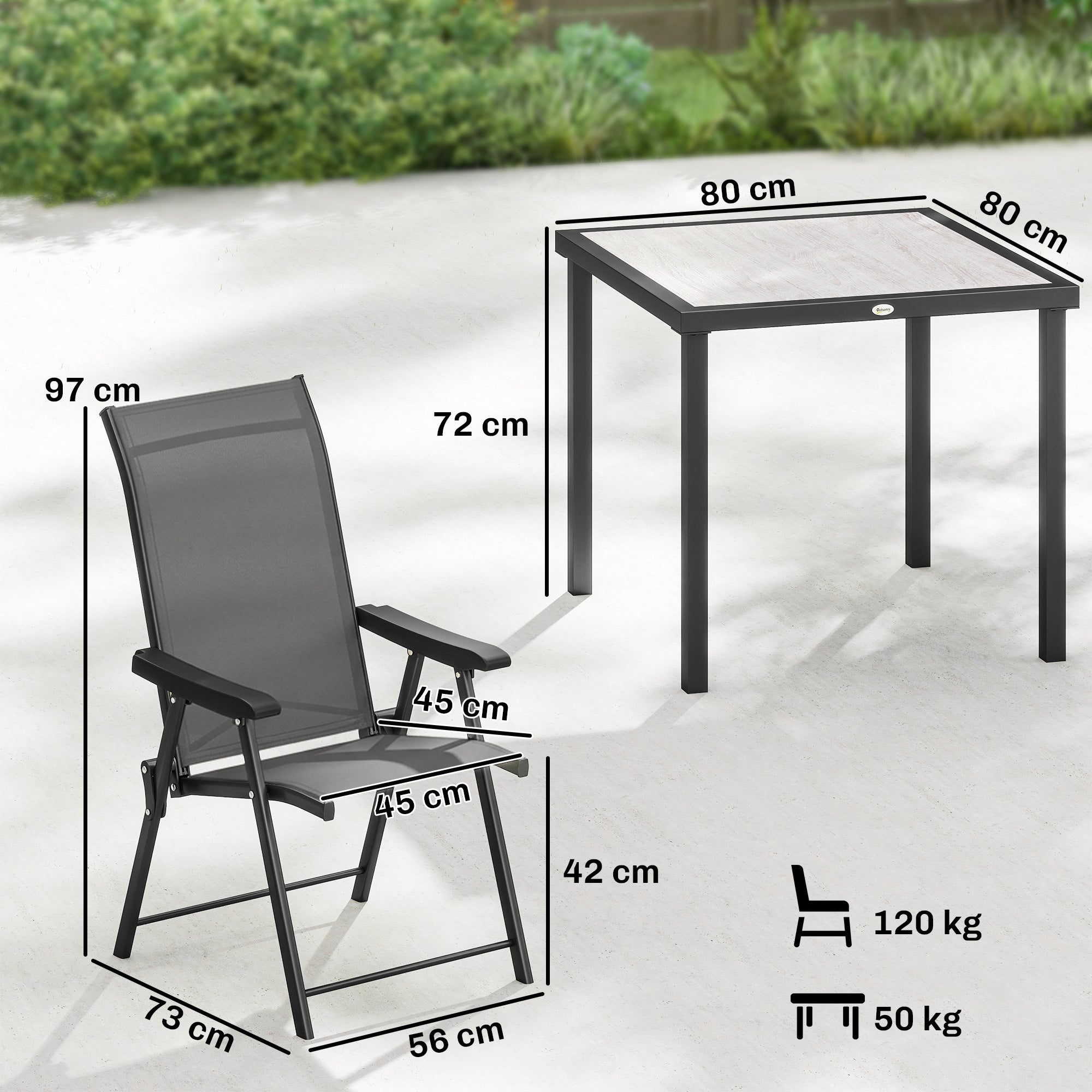 Outsunny 5 Pieces Outdoor Dining Set, Garden Dining Set for 4 with Square Table and Folding Chairs, Grey 