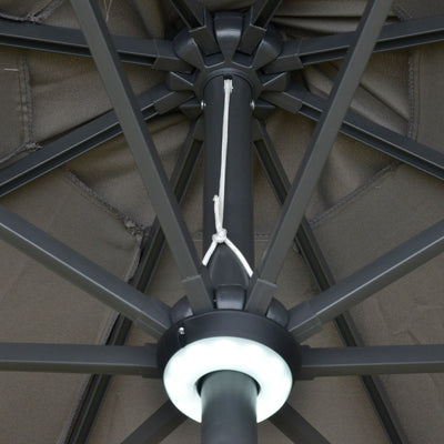 Outsunny 2.7m Garden Parasol Sun Umbrella w/ LED Solar Light Angled Canopy Grey 