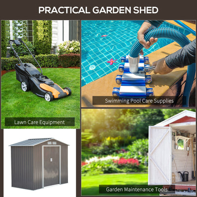 Outsunny 7ft x 4ft Lockable Garden Metal Storage Shed Storage Roofed Tool Metal Shed w/ Air Vents Steel Grey 