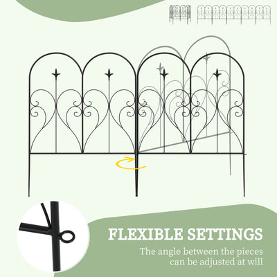 Outsunny Set of Five Decorative Heart Metal Fence Panels - Black 