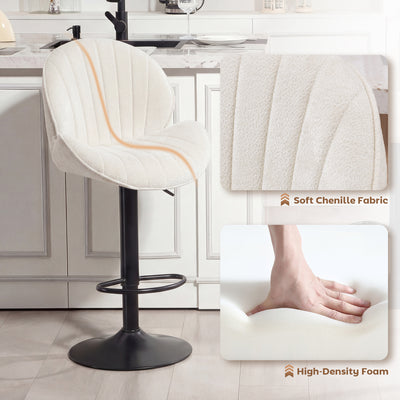 HOMCOM Bar Stools Set of 2, Swivel Barstools with Back, Adjustable Height and Footrest for Kitchen Island, Dining Room, Cream 