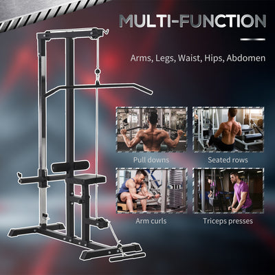 HOMCOM Exercise Pulley Machine Power Tower with Adjustable Seat Cable Positions 