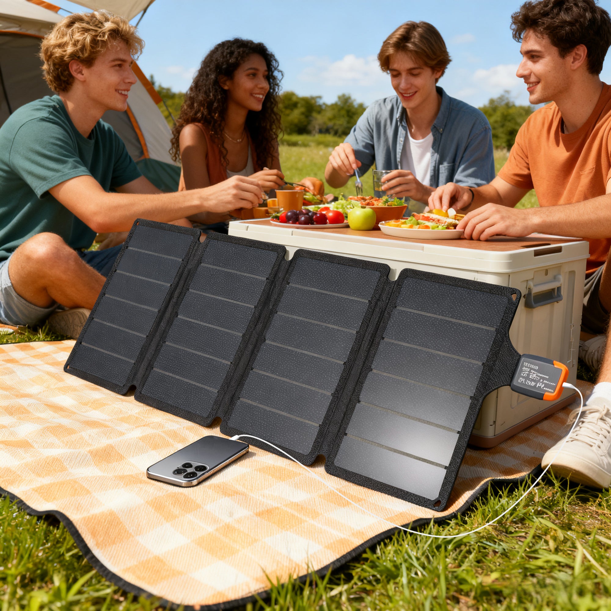HOMCOM 36W Foldable Solar Panel, Portable Solar Charger Type-C to USB-A Charging Port, Power Supply for Outdoor 