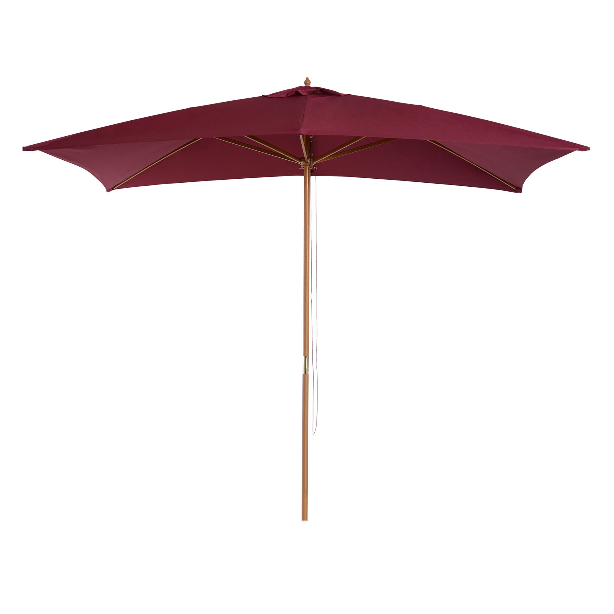 Outsunny 2 x 3m Wooden Garden Parasol Umbrella Outdoor Sun Shade Canopy, Wine Red 
