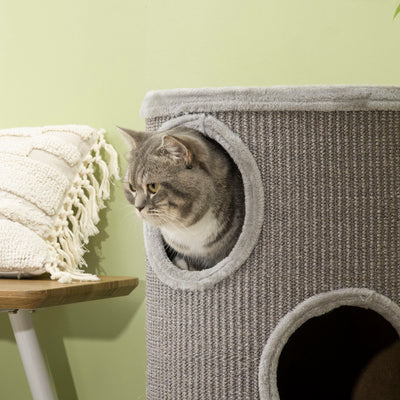 PawHut Cat Climbing Frame, Covered with Sisal, Cosy Platform - Light Grey 