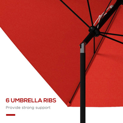 Outsunny 2 x 3(m) Garden Parasol Umbrella, Rectangular Outdoor Market Umbrella Sun Shade with Crank & Push Button Tilt, 6 Ribs, Aluminium Pole, Wine Red 