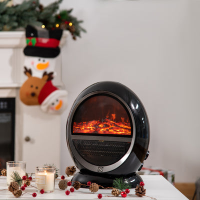 HOMCOM Freestanding Electric Fireplace Indoor Space Table Top Heater with Realistic Flame Effect, Rotatable Head, Overheating Protection, 1500W, Black 