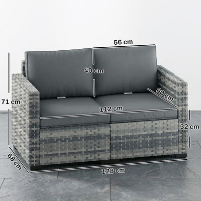 Outsunny 2 Seater Rattan Sofa, Outdoor Garden Sofa with Deep Seat, Cushions, Wide Armrests for Patio, Balcony, Porch, Mixed Grey 