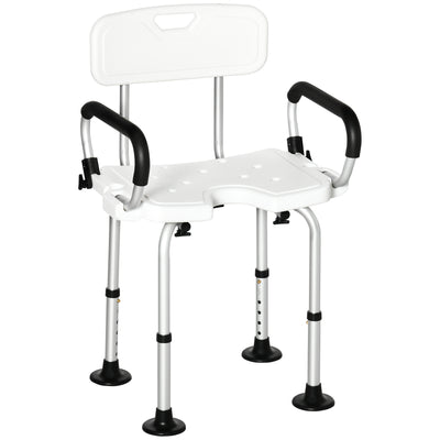 HOMCOM Shower Chair for the Elderly and Disabled, Height Adjustable Shower Stool with Back and Flipped Padded Arms, Suction Foot Pads, White 