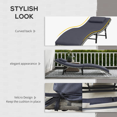 Outsunny Rattan Folding Sun Lounger Outdoor Chair with Cushion and Pillow Grey 