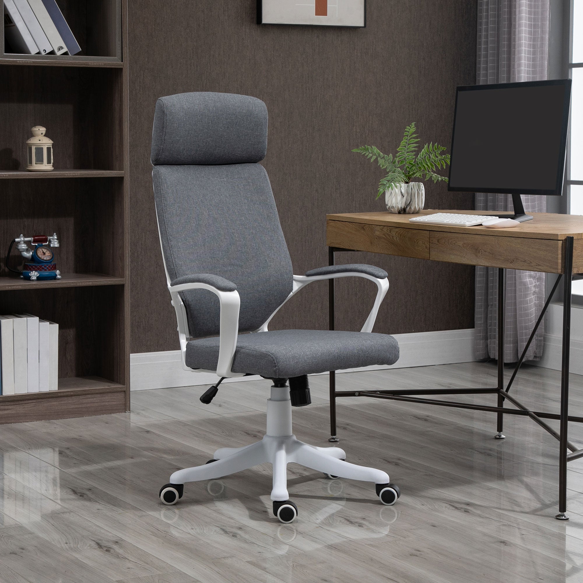 Vinsetto Office Chair, Ergonomic Desk Chair, High Back Study Chair with Headrest and Lumbar Back Support, Adjustable Height for Home and Work, Grey 