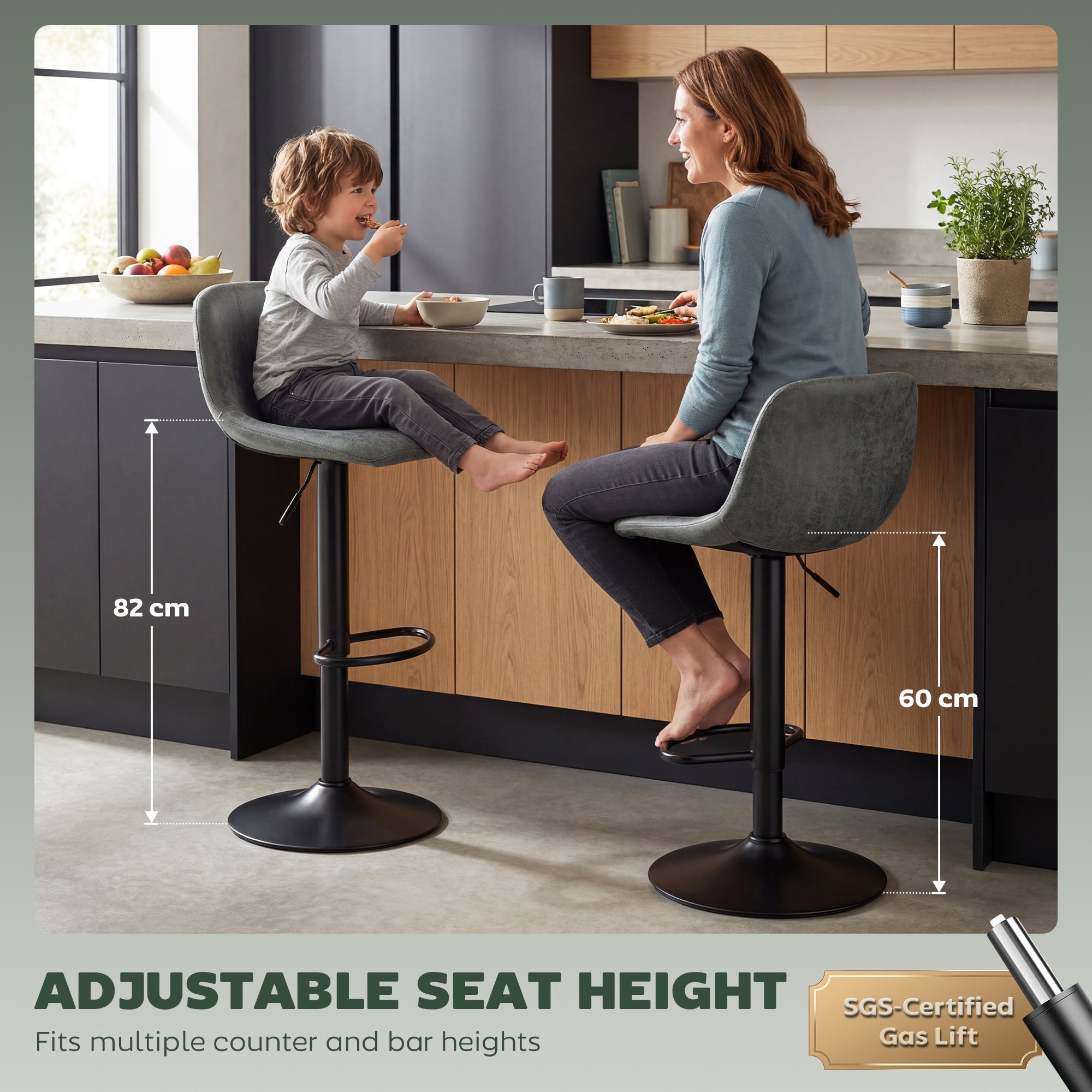 HOMCOM Bar Stools Set of 2, Modern Swivel Barstools with Footrest for Kitchen Island and Dining Room, Green 