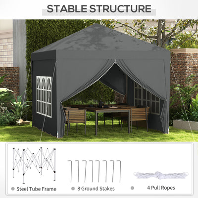 Outsunny 3 x 3 Meters Pop Up Water Resistant Gazebo Wedding Camping Party Tent Canopy Marquee with Carry Bag and 2 Windows, Grey 