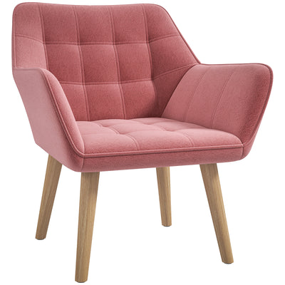 HOMCOM Accent Chair, Arm Chair with Wide Arms, Slanted Back, Thick Padding and Rubber Wooden Legs for Living Room, Pink 