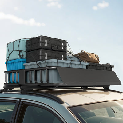HOMCOM Universal Roof Rack Basket Tray, 90.7 kg Steel Car Rooftop Luggage Cargo Carrier Holder with Wind Fairing, Side Rails for SUVs, Pickups, Sedans, Off-Road Vehicles, 110.5 x 99.5 x 18.5 cm, Black 