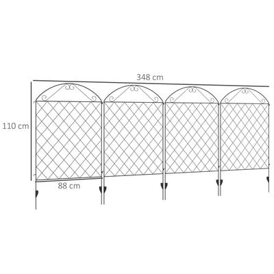 Outsunny Decorative Garden Fencing, 43in x 11.5ft Outdoor Picket Fence Panels, 4PCs Rustproof Metal Wire Landscape Flower Bed Border Edging Animal Barrier, Black 