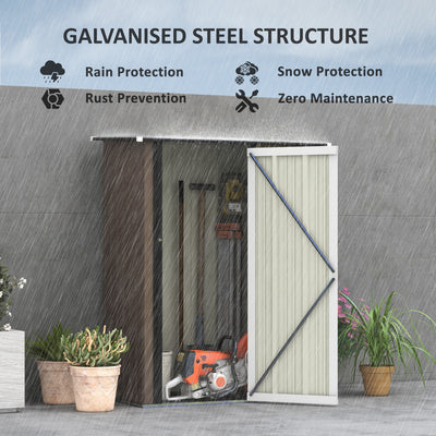 Outsunny 5ft x 3ft Metal Garden Storage Shed, Outdoor Tool Shed with Sloped Roof, Lockable Door for Tools, Equipment, Brown 